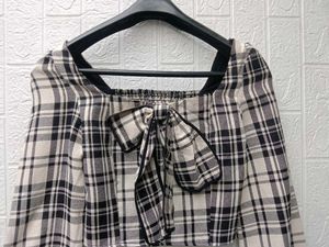 New with tag Pinterest Korean Plaid Bow Crop Top