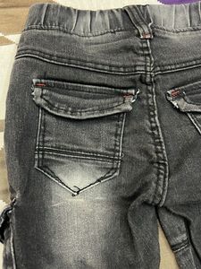 Kids Washed Black Cargo Denim Joggers