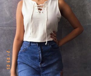 White Lace-Up Tank Top