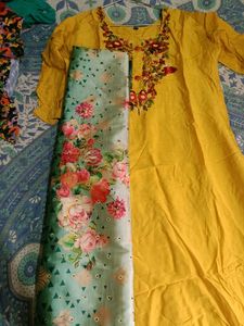 Yellow Embroidered Kurta with dupatta