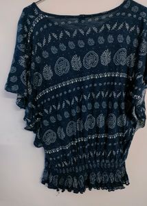 Blue Balloon Top With Butterfly Sleeves