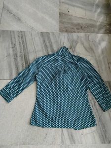 Geometric Print Tie Neck Blouse