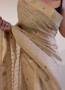 Khakhi Saree With Thread Embroidery