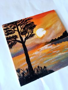 Sunset View Acrylic painting Canvas Board(HANDMAD)