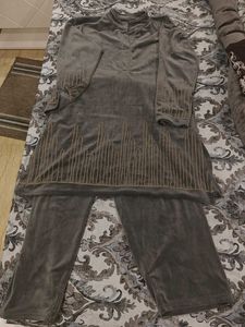 Grey Velvet Co ord Set For Casual Wear