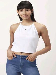 People By Pantaloons White Halter Neck Crop Top
