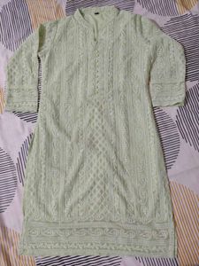 Pista Green Embroidery Kurti