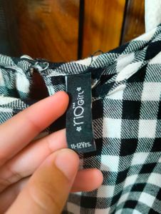 Checked A-line Dress With Back Tie Up