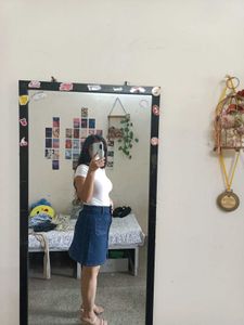 Denim Button-Front Skirt