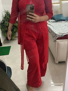 Red Embroidered Palazzo Suit❤️
