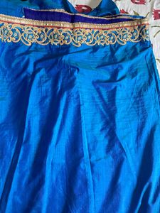 Blue Saree With Designer Blouse (never Used)