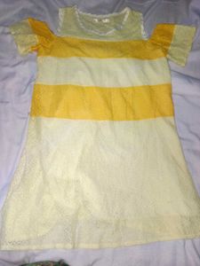 Yellow Striped Cold Shoulder Dress