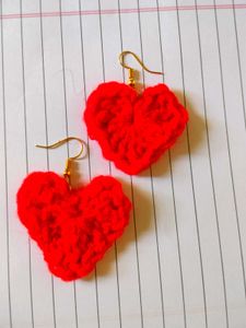 crochet Red Heart Earrings