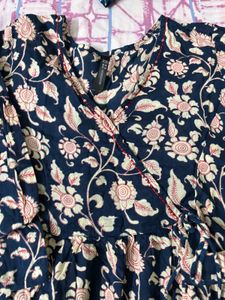 Floral Print Navy Blue Kurta