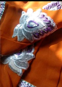 Elegant Orange Saree with Silver Embroidery