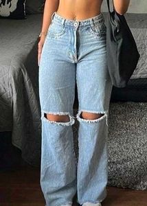 Ripped Knee Wide Leg Jeans