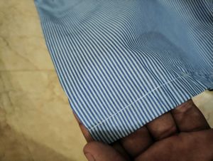 Cropped Blue  Boxy Stripped Shirt