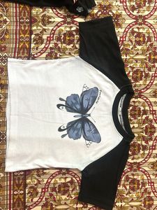 White Butterfly Print Tshirt For Women