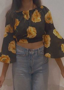 Floral Black Crop Top