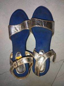 Gold Strapped Blue Heels