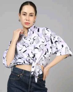 Shein Spread Collar Drop Shoulder Abstract Print s