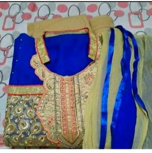 zari and kunden work cotton Elegant Blue & Gold Sa