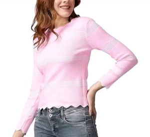 Pink Ruffle Trim Sweater