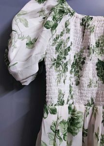 Fit And Flare Flower Green Dress