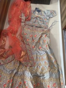 Grey Colour Heavy Work Ghagra With Duppata And Blouse