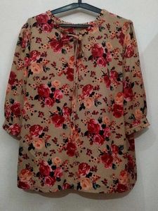 Floral Fantasy - Pink Beige With Unique Neck Line