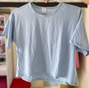 Powder Blue Cropped Oversized Tee