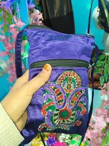 Embroidered Velvet Sling Bag