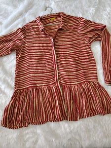 Striped Button-Down Peplum Tunic