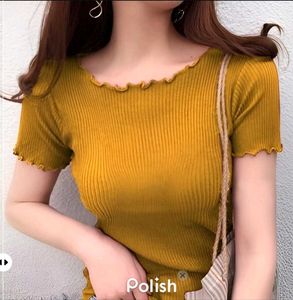 New with tag ZARA Mustard Ribbed Ruffle Top