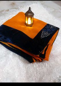Orange Saree 🥻 And Navy Blue Blouse