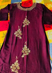 Smooth Embroidered Maroon Kurti Soft Material 🤎