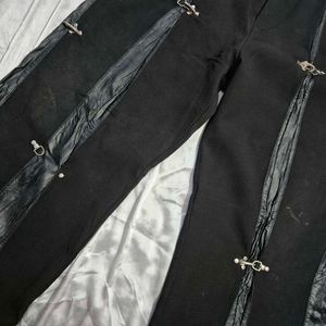 Edgy Black Pants with Buckle Details baggy