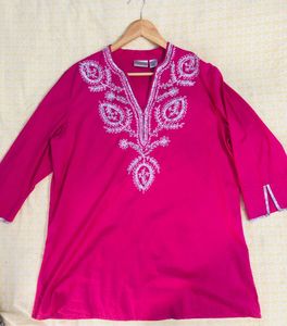 Chikankari Embellished Pink Embroidered Tunic Top