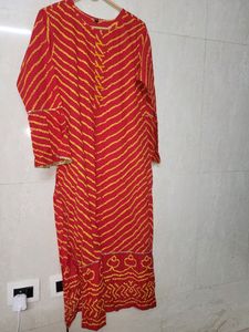Beautifully Red Kurta Pant Set With Bell Sleeves