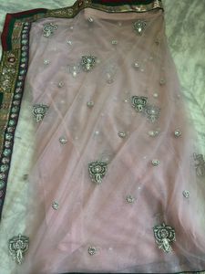 Pink Net Embellished Saree