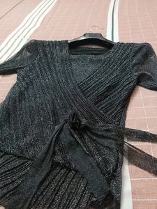 Chic Black Sparkle Wrap Top