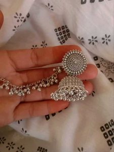 Silver Jhumka Earring with Chain