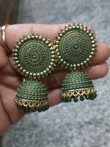 Green Jhumka Earrings