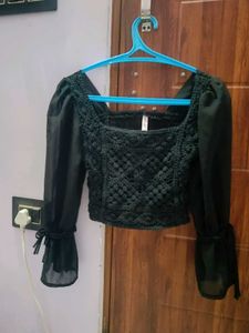 Crochet & Sheer Sleeve Top