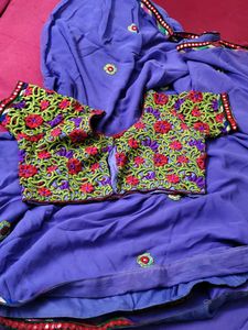 Purple Embroidered Saree &amp; Blouse