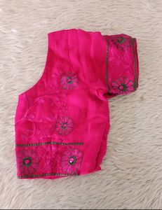 Magenta Floral Embroidered Saree With Blouse