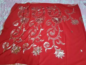 Red &amp; Gold Embellished Saree