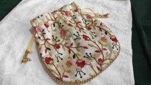 Embroidered Drawstring Pouch Party wear