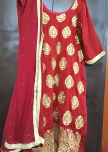 Rust Party Wear Plazo Suit With Dupatta 44 Bust