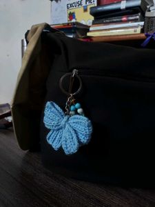 Blue Crochet Bow Keychain